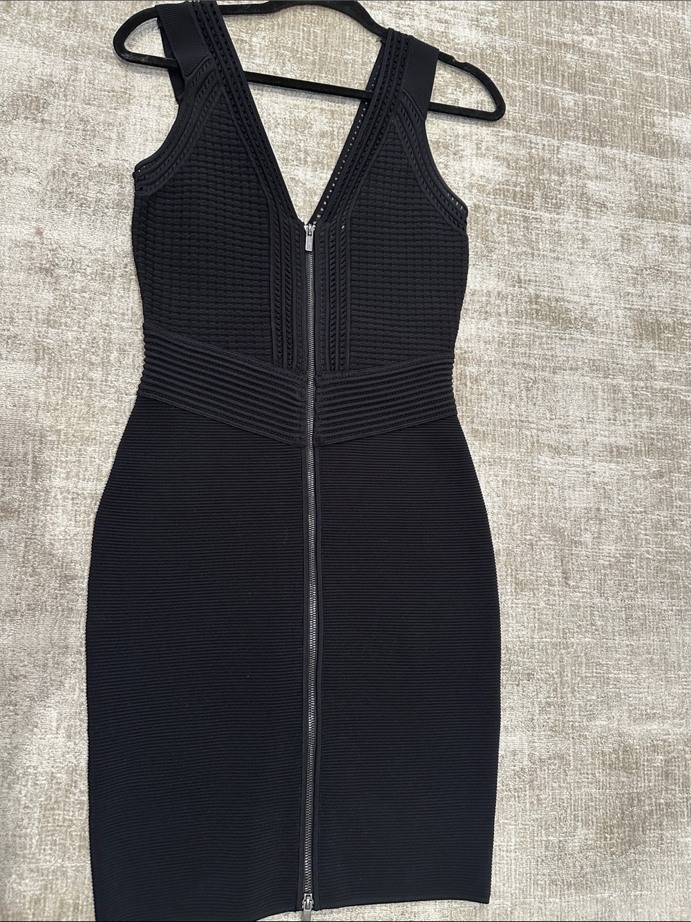 Diane Von Furstenberg Black Ribbed Zip-Front Mini Dress